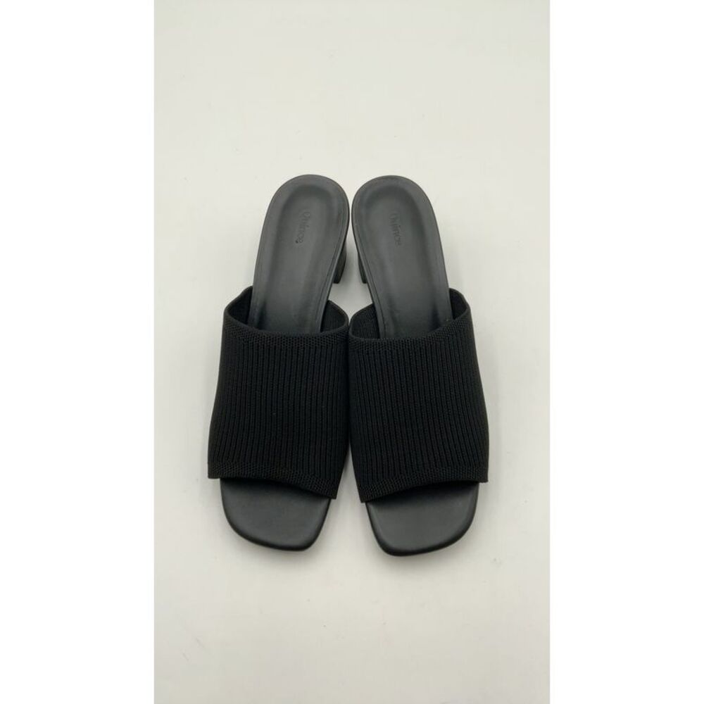 Quince Italian Leather & Eco Knit Heeled Mule Black Shoes 10 - Picture 3 of 3